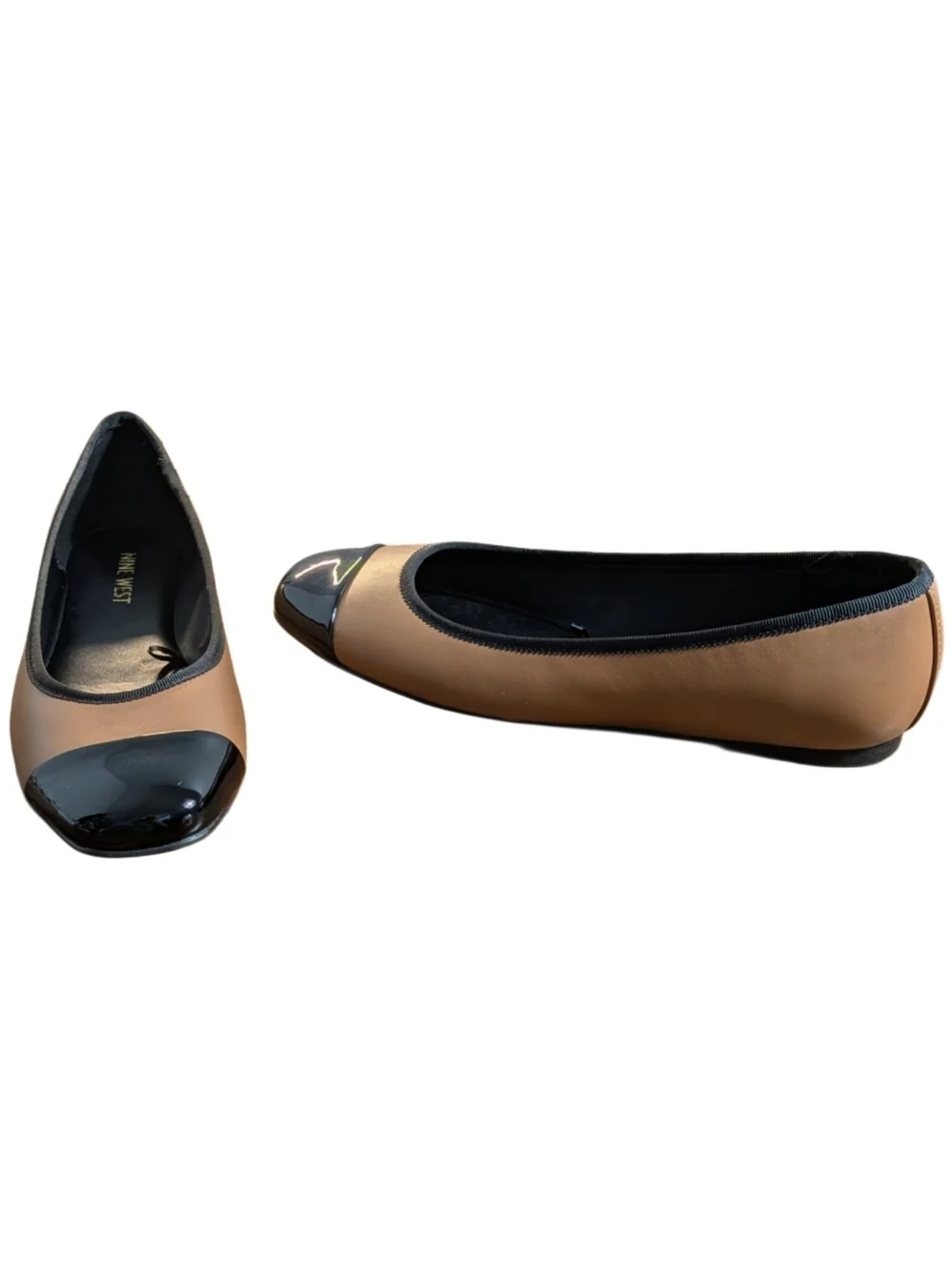 Nine West WTELAND3 Womens Flats Size 7 Pecan Tan Black Cap Toe Ballet Shoes